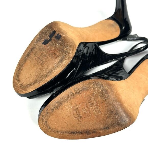 Stuart Weitzman Patent Leather Black Platform Pumps Slingback Peep Toe US 8,5 - Picture 11 of 16